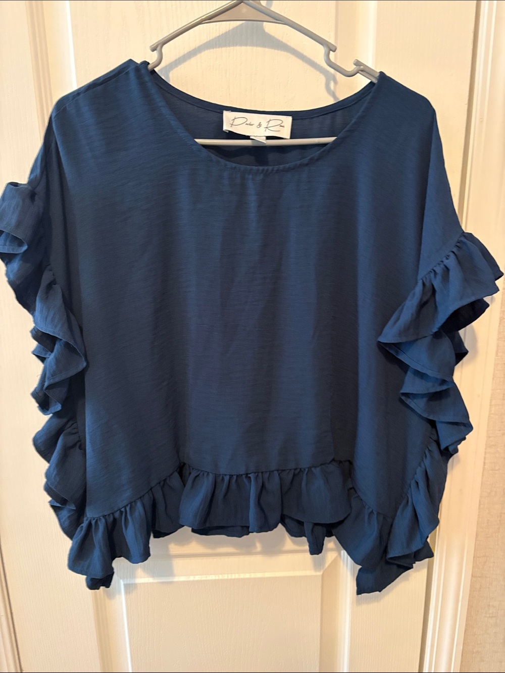 Ruffle Sleeve Navy Blouse by